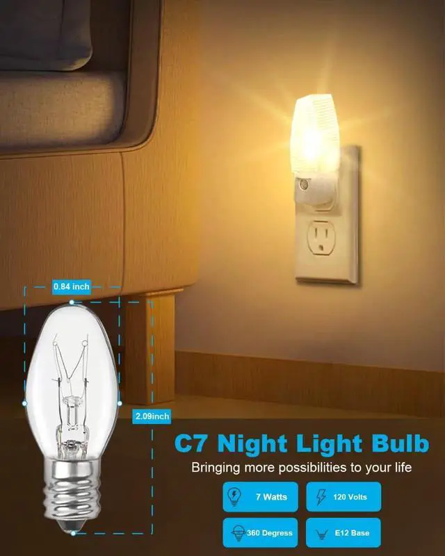 Alt view image 7 of 7 - Night Light Bulb Warm White Replacement Bulbs - E12 Light Bulbs - 7Watt Incandescent Light Bulbs - 15 Packs Warm White Glow - Dimmable