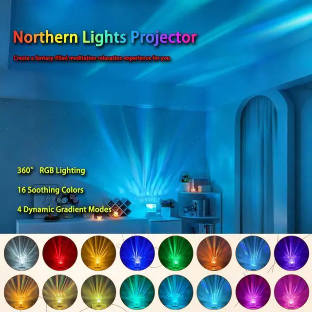 Alt view image 2 of 7 - Northern Lights Projector, 16 Colors Rechargeable Aurora Light Projector & Mood Lighting Galaxy Lamp, Remote Night Light for Bedroom, Gift for Teenage Girls Room Decor (Battery)
