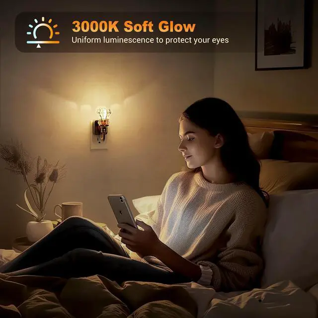 Alt view image 5 of 6 - Night Light, Night Lights Plug into Wall, Glass Floral Nightlight