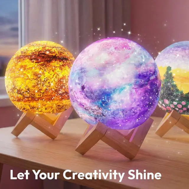Alt view image 3 of 7 - DIY 3D Moon Night Light, Paint Your Own Moon Lamp Kit Galaxy Lamp Arts and Crafts Kit, School Activities, Birthday Gifts for Kids Girls Boys