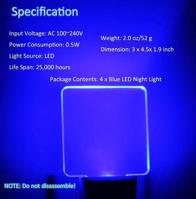Alt view image 2 of 7 - Blue Night Light Plug into wall, , 4 Pack, Dusk to Dawn Sensor Auto On/Off