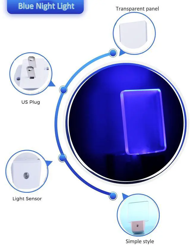Alt view image 3 of 7 - Blue Night Light Plug into wall, , 4 Pack, Dusk to Dawn Sensor Auto On/Off