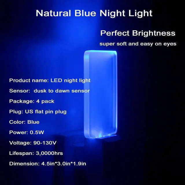 Alt view image 2 of 7 - Blue Led Night Light Plug in - 4 Pack Dusk to Dawn Sensor Auto ON Off 0.5W