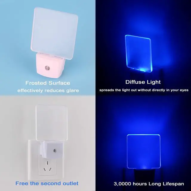 Alt view image 4 of 7 - Blue Led Night Light Plug in - 4 Pack Dusk to Dawn Sensor Auto ON Off 0.5W