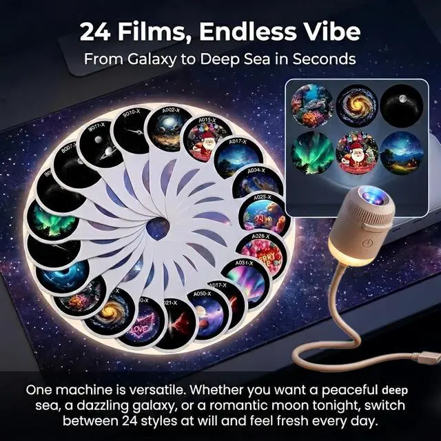 Alt view image 2 of 5 - Galaxy Projector Night Light, Adjustable Brightness USB Star Sky Projector