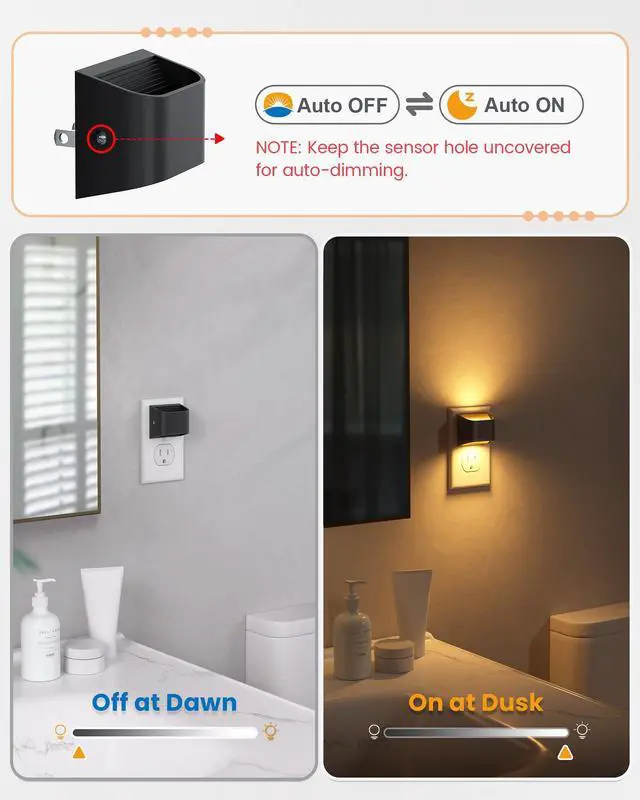 Alt view image 2 of 6 - Night Lights Plug Into Wall, Auto On/Off, 4 Pack, Black, 3000K