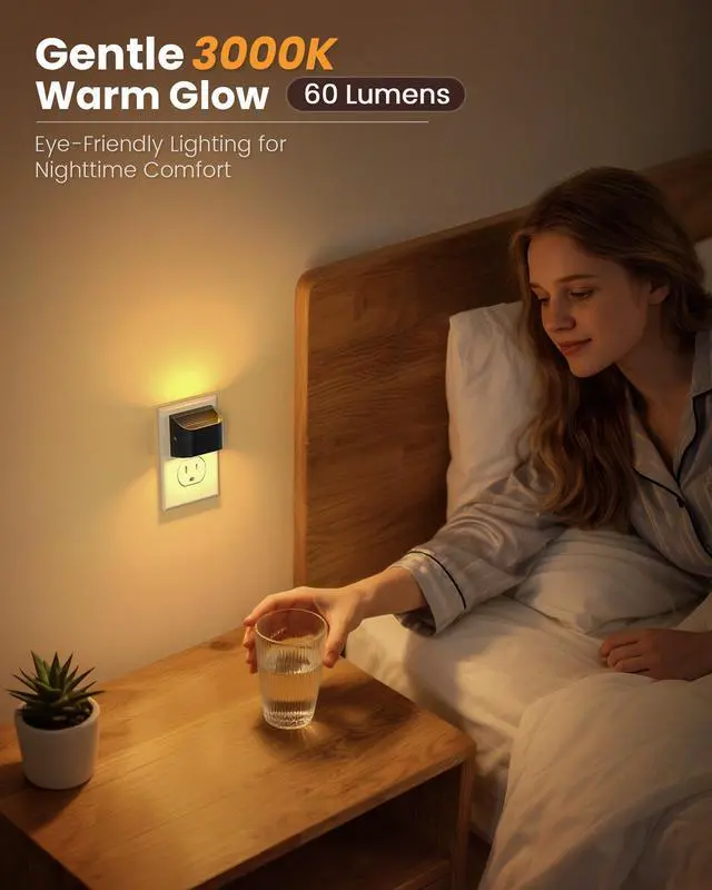 Alt view image 3 of 6 - Night Lights Plug Into Wall, Auto On/Off, 4 Pack, Black, 3000K