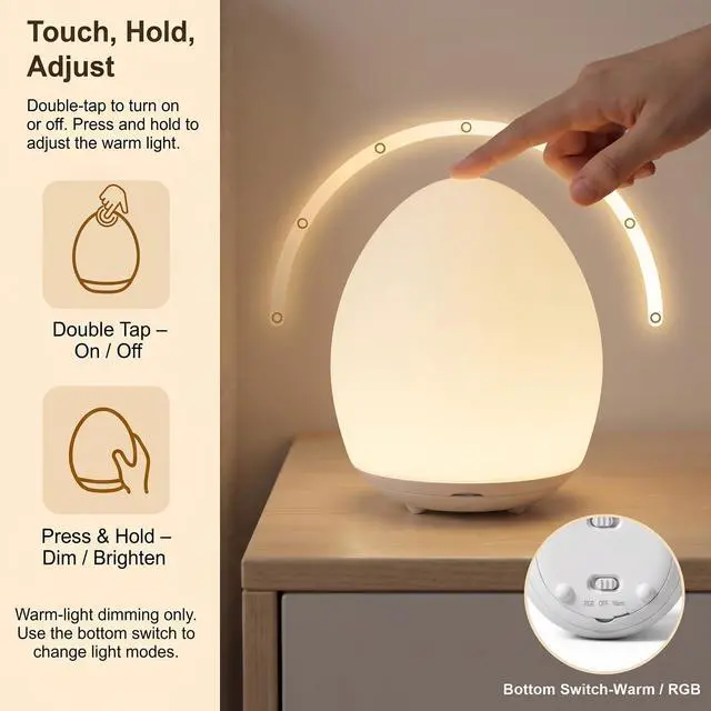 Alt view image 3 of 7 - Egg Light for Nursery, Rechargeable Touch-Control Baby Night Light