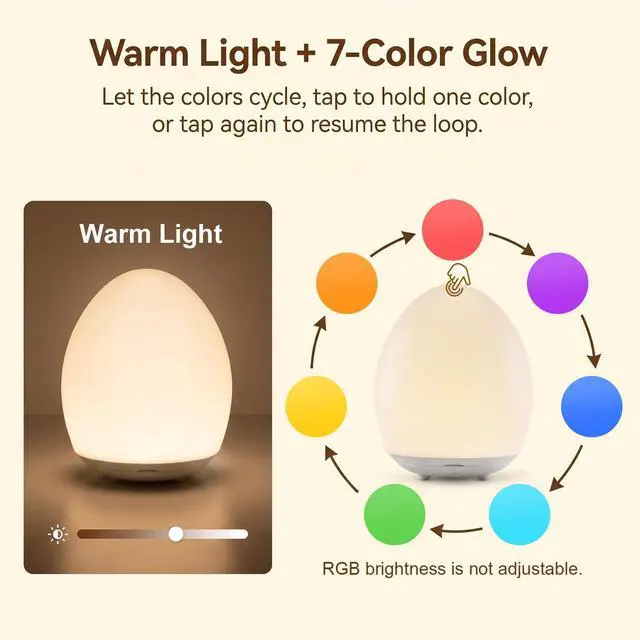 Alt view image 5 of 7 - Egg Light for Nursery, Rechargeable Touch-Control Baby Night Light