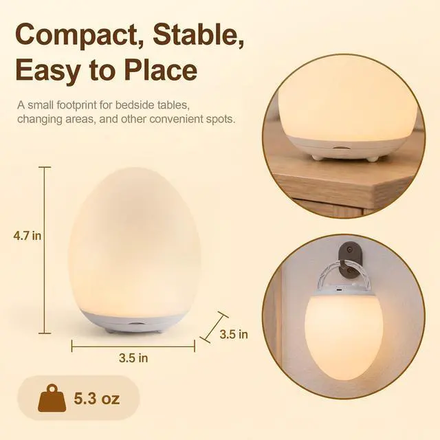 Alt view image 6 of 7 - Egg Light for Nursery, Rechargeable Touch-Control Baby Night Light