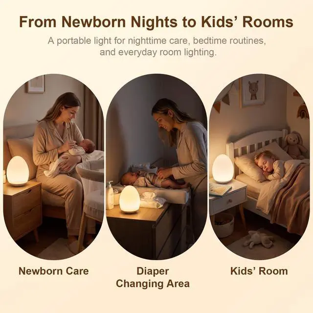 Alt view image 7 of 7 - Egg Light for Nursery, Rechargeable Touch-Control Baby Night Light
