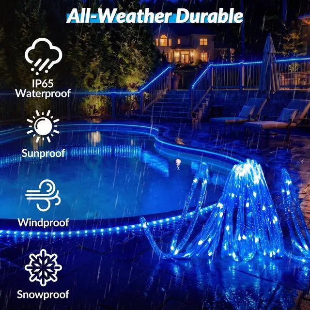 Alt view image 4 of 7 - Solar Rope Lights, 1Pack 33FT 100 LED Solar Fairy Lights with 8 Lighting Modes, IP65 Waterproof Strip Light Outdoor for Garden Yard Patio Deck Fence Tree Party Halloween Decoration, Blue