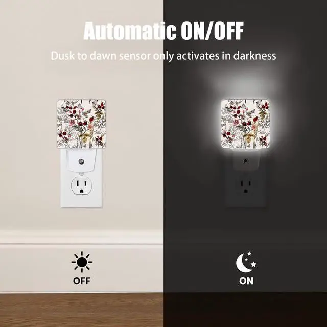 Alt view image 3 of 7 - Vintage Flower Night Light, Butterfly Plug into Wall with Dusk to Dawn Light Sensors, Warm Nightlights for Bedroom, Bathroom, Hallway, Kitchen, Gifts Ideal for Girls Women