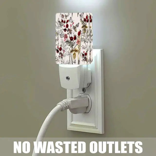 Alt view image 4 of 7 - Vintage Flower Night Light, Butterfly Plug into Wall with Dusk to Dawn Light Sensors, Warm Nightlights for Bedroom, Bathroom, Hallway, Kitchen, Gifts Ideal for Girls Women