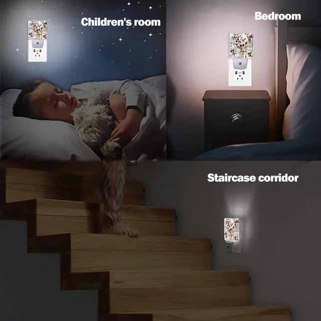 Alt view image 7 of 7 - Vintage Flower Night Light, Butterfly Plug into Wall with Dusk to Dawn Light Sensors, Warm Nightlights for Bedroom, Bathroom, Hallway, Kitchen, Gifts Ideal for Girls Women