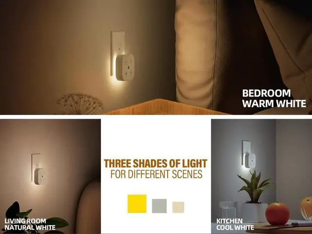 Alt view image 5 of 5 - Three Color Temperature Dimmable Night Light Plug in Wall, with Auto Dusk to Dawn Sensor, Plug in Night Light, LED, Kids, Adult, Bedroom, Hallway, Bathroom,Kitchen, Stairways(2 Pack)