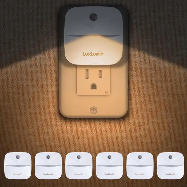 Main image of LED Night Lights Plug into Wall with Dusk-to-Dawn Sensor, Automatically Turn on and Off,Night Light for Kids,Bedroom,Bathroom,Stairs,Warm White, 6 Packs