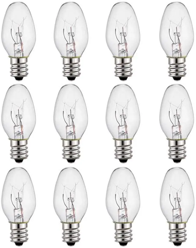 Main image of C7 Night Light Bulb 4 Watt,E12 Candelabra Base,15 Lumens,Small Light Bulb,Night Light Replacement Bulbs,Clear, Soft White - 12 Pack