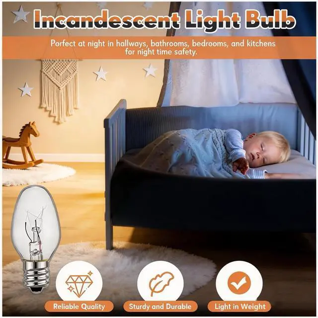 Alt view image 4 of 7 - C7 Night Light Bulb 4 Watt,E12 Candelabra Base,15 Lumens,Small Light Bulb,Night Light Replacement Bulbs,Clear, Soft White - 12 Pack