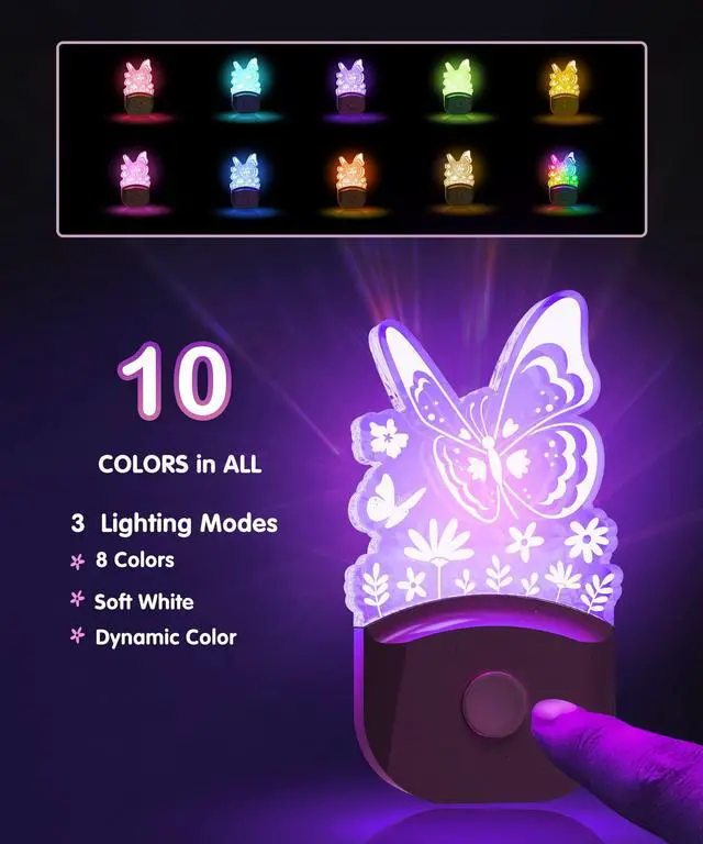 Alt view image 5 of 7 - Kids Night Light, Butterfly Night Light for Kids, Colored Mode