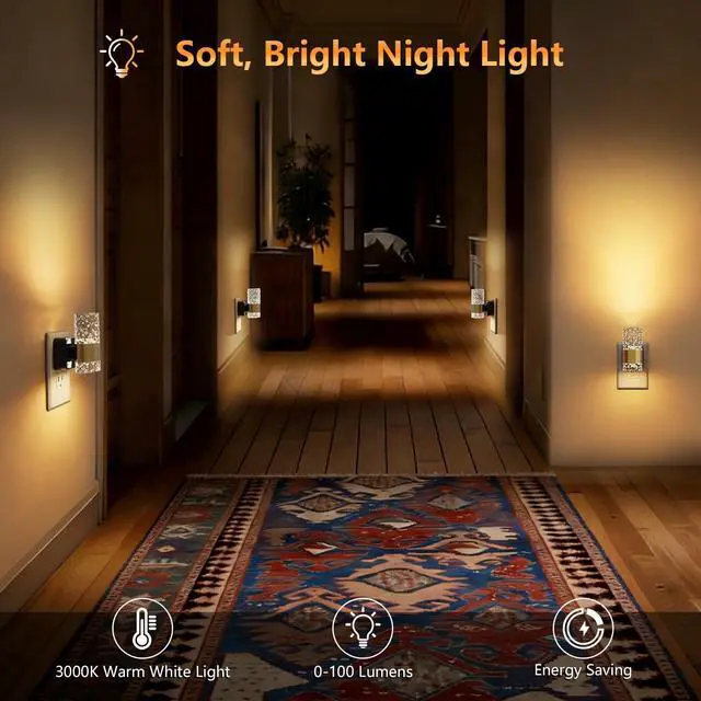 Alt view image 6 of 7 - Dimmable Acrylic Plug in LED Night Lights, Dusk to Dawn Sensor, 2 Pack