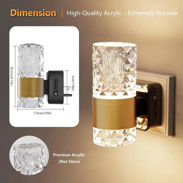Alt view image 5 of 7 - Dimmable Acrylic Plug in LED Night Lights, Dusk to Dawn Sensor, 2 Pack