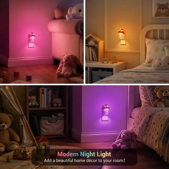 Alt view image 4 of 6 - Night Light for Kids,3D Mushroom Night Lights Plug into wall