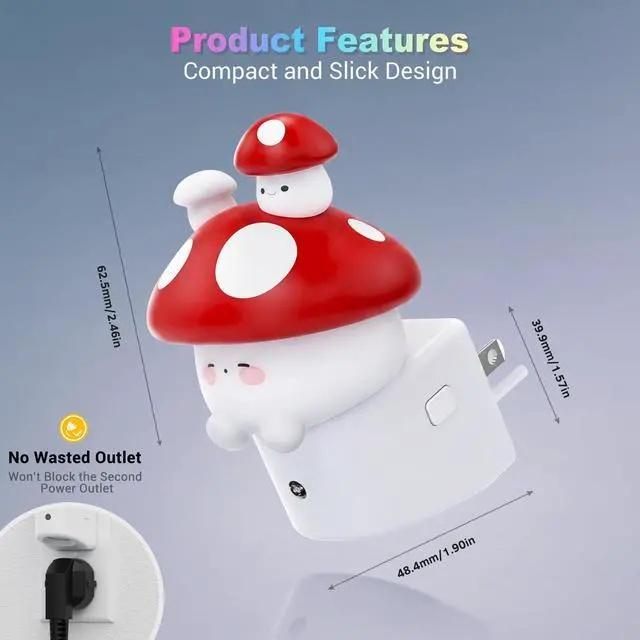 Alt view image 6 of 6 - Night Light for Kids,3D Mushroom Night Lights Plug into wall