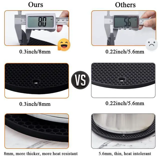 Alt view image 4 of 7 - 4 Pack Silicone Trivets for Hot Pots and Pans, Black Hot Pads Pot Holders, Non-Slip & Heat Resistant Silicone Mats for Kitchen Counter, Soft Durable Drying Mat, Jar Opener and Coasters, Black