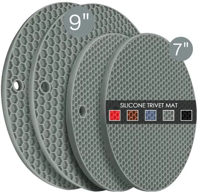Main image of Silicone Trivet Mats, 2 Sizes 7 & 9 Inch Heat Resistant Silicone Hot Pads Pot Holders for Kitchen - Trivets for Hot Dishes, Multipurpose Non-Slip Heat Resistant Mat, Spoon Holder, Drying Mat(Gray)