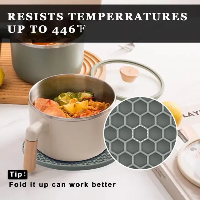 Alt view image 3 of 7 - Silicone Trivet Mats, 2 Sizes 7 & 9 Inch Heat Resistant Silicone Hot Pads Pot Holders for Kitchen - Trivets for Hot Dishes, Multipurpose Non-Slip Heat Resistant Mat, Spoon Holder, Drying Mat(Gray)