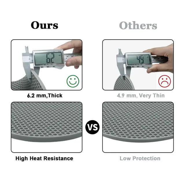 Alt view image 5 of 7 - Silicone Trivet Mats, 2 Sizes 7 & 9 Inch Heat Resistant Silicone Hot Pads Pot Holders for Kitchen - Trivets for Hot Dishes, Multipurpose Non-Slip Heat Resistant Mat, Spoon Holder, Drying Mat(Gray)