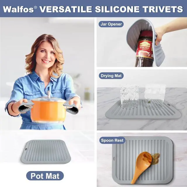 Alt view image 3 of 7 - Silicone Trivets for Hot Pots and Pans - Heat Resistant Hot Pads for Kitchen Counter- 4 Pcs Multi-Purpose & Versatile Trivet Mat - Long-Lasting & Flexible Silicone Hot PadGray