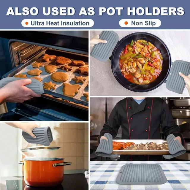 Alt view image 2 of 7 - Silicone Trivets for Hot Pots and Pans - Heat Resistant Hot Pads for Kitchen Counter- 4 Pcs Multi-Purpose & Versatile Trivet Mat - Long-Lasting & Flexible Silicone Hot PadGray