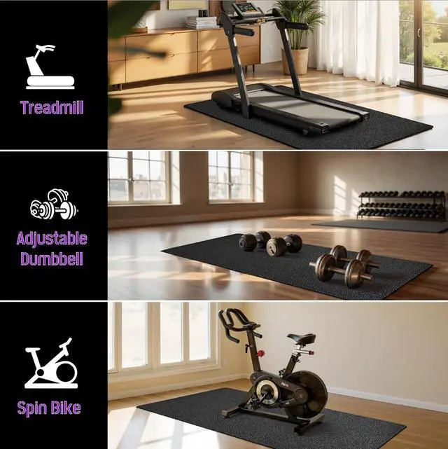 Alt view image 4 of 7 - GWT 36" x 78" Durable Anti-Slip Workout Mat - 1/4" Thick Ultimate Floor Protection, Noise-Reducing,Tear-Resistant All-Purpose Exercise Mat for Treadmills, Home Gym, Yoga, and Weightlifting