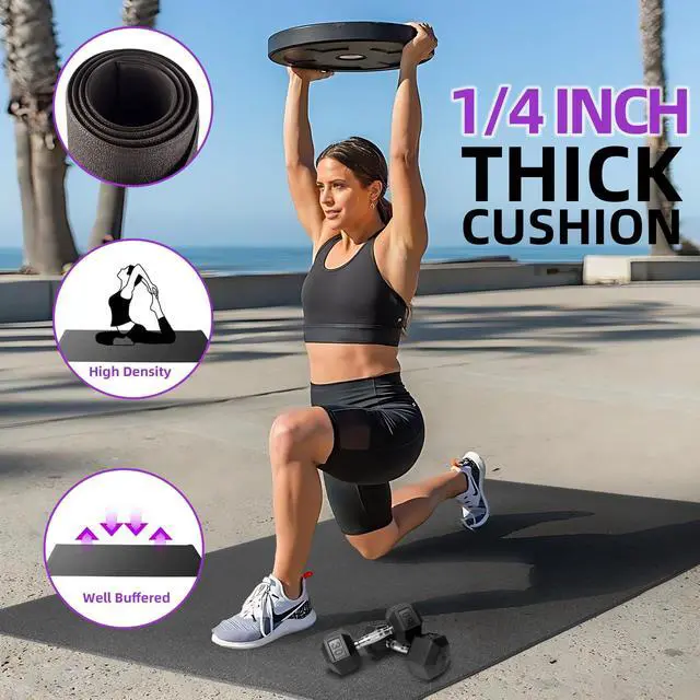 Alt view image 6 of 7 - GWT 36" x 78" Durable Anti-Slip Workout Mat - 1/4" Thick Ultimate Floor Protection, Noise-Reducing,Tear-Resistant All-Purpose Exercise Mat for Treadmills, Home Gym, Yoga, and Weightlifting