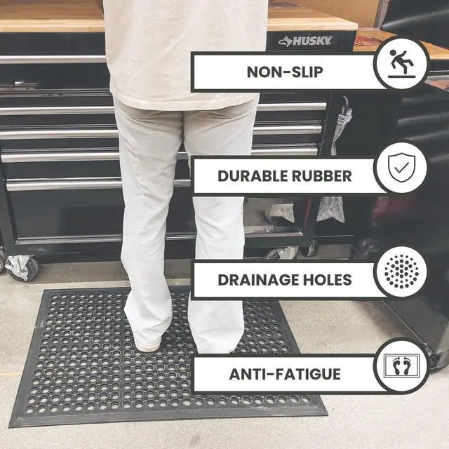 Alt view image 2 of 7 - Anti Fatigue Mats for Kitchen Floor, Rubber Bar Mat, Non Slip Commercial Floor Mat with Drainage Holes, Indoor Outdoor Rubber Mat for Restaurant, Garage, Entryway, Entry Mat 24 x 36 in