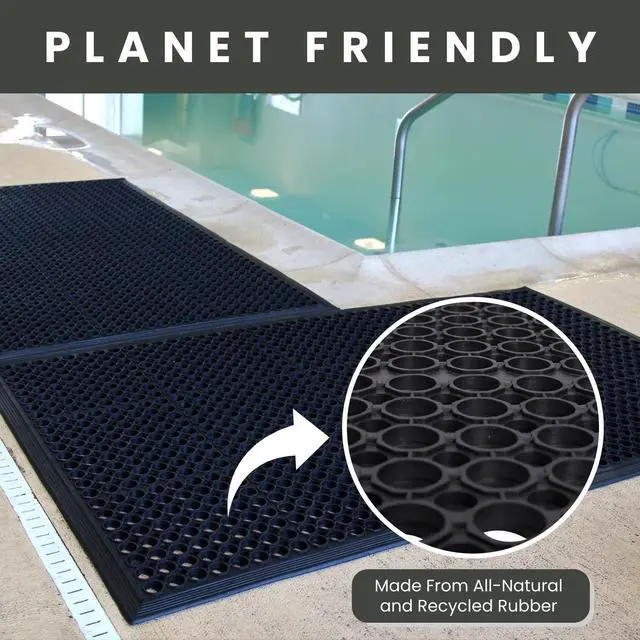 Alt view image 4 of 7 - Anti Fatigue Mats for Kitchen Floor, Rubber Bar Mat, Non Slip Commercial Floor Mat with Drainage Holes, Indoor Outdoor Rubber Mat for Restaurant, Garage, Entryway, Entry Mat 24 x 36 in