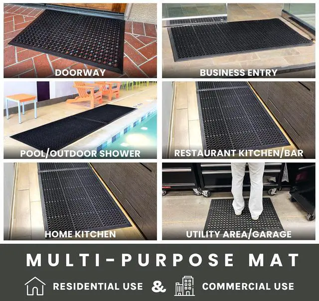 Alt view image 3 of 7 - Anti Fatigue Mats for Kitchen Floor, Rubber Bar Mat, Non Slip Commercial Floor Mat with Drainage Holes, Indoor Outdoor Rubber Mat for Restaurant, Garage, Entryway, Entry Mat 24 x 36 in