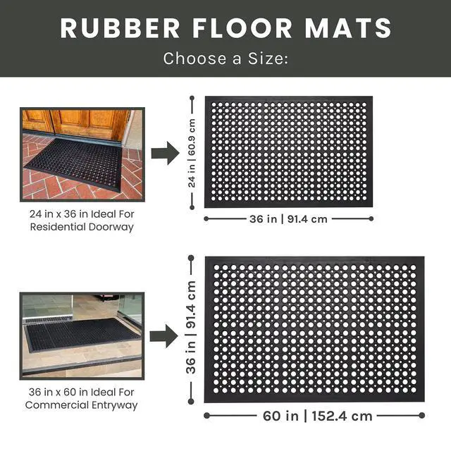 Alt view image 5 of 7 - Anti Fatigue Mats for Kitchen Floor, Rubber Bar Mat, Non Slip Commercial Floor Mat with Drainage Holes, Indoor Outdoor Rubber Mat for Restaurant, Garage, Entryway, Entry Mat 24 x 36 in