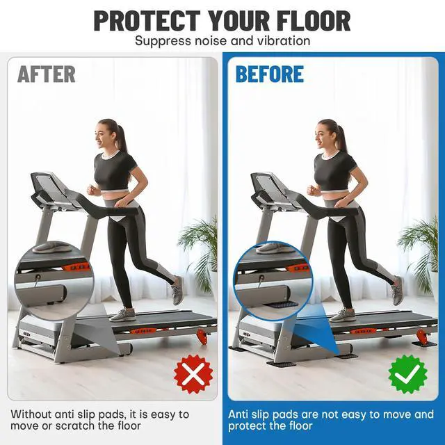 Alt view image 5 of 7 - Treadmill Mat Pads 4PCS - Double-Sided Non-Slip - Anti Vibration Mat for Treadmill, Walking Pad, Exercise Bike - Hardwood Floors Protection