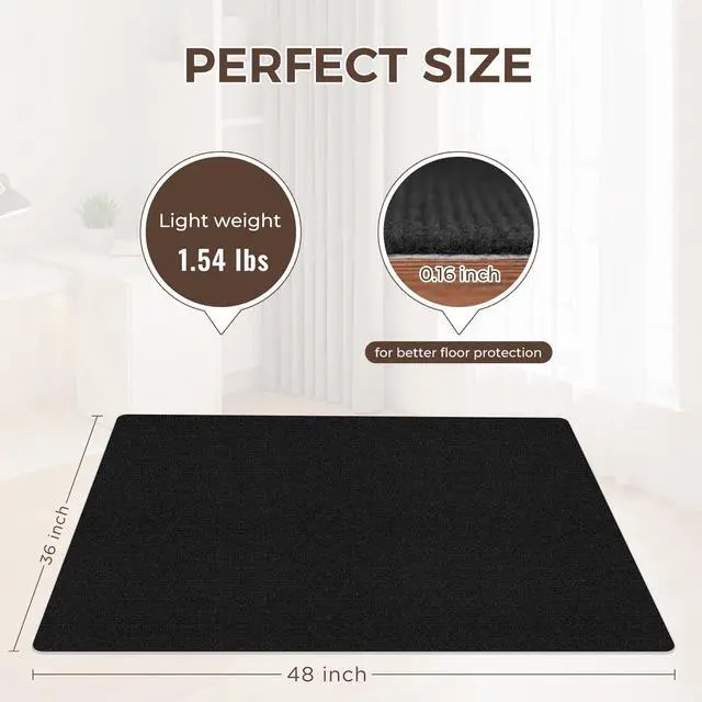 Alt view image 5 of 7 - Office Chair Mat for Hardwood Floor 36x48 Inch, Non-Slip Rolling Chair Mat, Flat Lay Floor Protector for Wood Tile Laminate, Anti-Slip Sound Absorbing(Black)