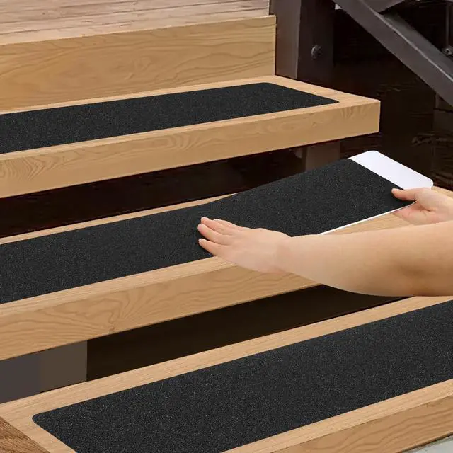 Main image of Outdoor Stair Treads Non-Slip Step Strips for Wooden Steps 5 Pack 6 x 24 Anti Slip Grip Tape Precut for Outside Stairs, Non Skid Stair Tread Mats Weather Resistant for Outdoors, Black