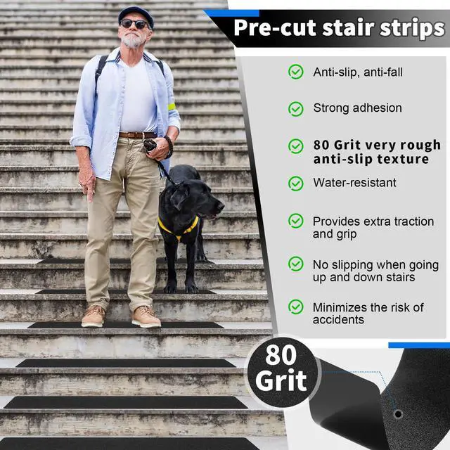 Alt view image 2 of 7 - Outdoor Stair Treads Non-Slip Step Strips for Wooden Steps 5 Pack 6 x 24 Anti Slip Grip Tape Precut for Outside Stairs, Non Skid Stair Tread Mats Weather Resistant for Outdoors, Black