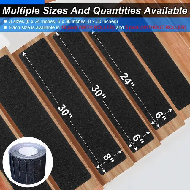Alt view image 3 of 7 - Outdoor Stair Treads Non-Slip Step Strips for Wooden Steps 5 Pack 6 x 24 Anti Slip Grip Tape Precut for Outside Stairs, Non Skid Stair Tread Mats Weather Resistant for Outdoors, Black