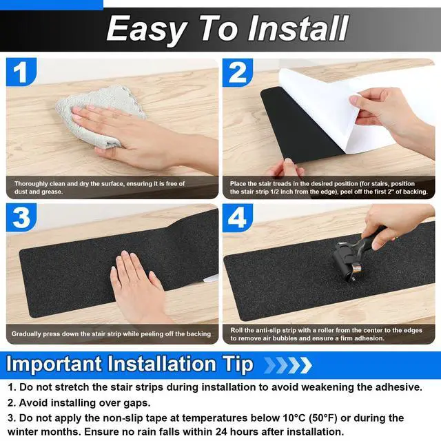 Alt view image 4 of 7 - Outdoor Stair Treads Non-Slip Step Strips for Wooden Steps 5 Pack 6 x 24 Anti Slip Grip Tape Precut for Outside Stairs, Non Skid Stair Tread Mats Weather Resistant for Outdoors, Black