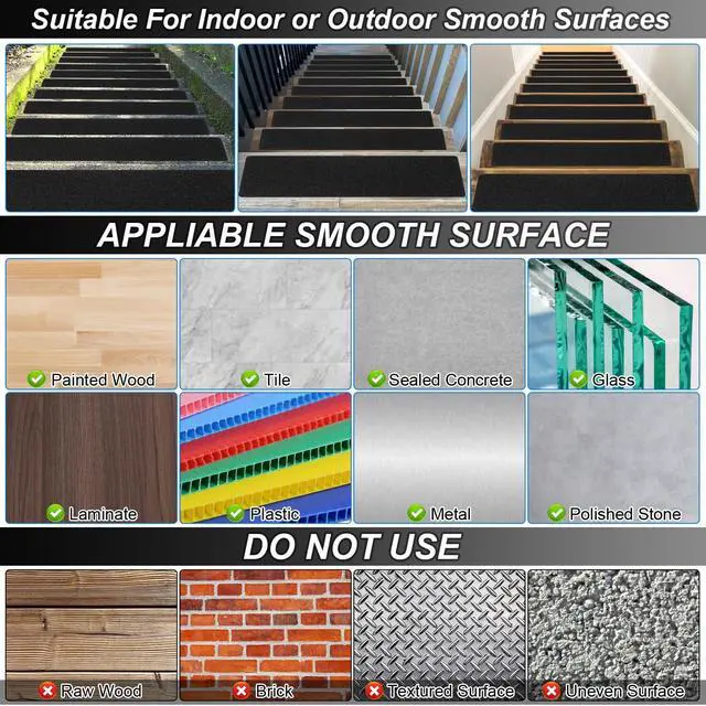 Alt view image 6 of 7 - Outdoor Stair Treads Non-Slip Step Strips for Wooden Steps 5 Pack 6 x 24 Anti Slip Grip Tape Precut for Outside Stairs, Non Skid Stair Tread Mats Weather Resistant for Outdoors, Black