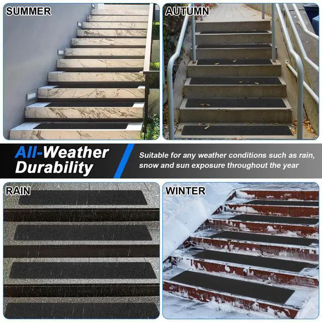 Alt view image 7 of 7 - Outdoor Stair Treads Non-Slip Step Strips for Wooden Steps 5 Pack 6 x 24 Anti Slip Grip Tape Precut for Outside Stairs, Non Skid Stair Tread Mats Weather Resistant for Outdoors, Black