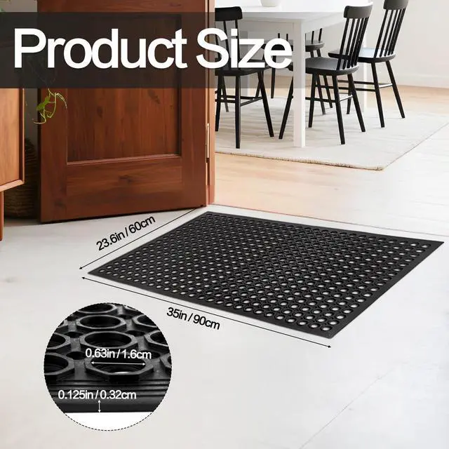 Alt view image 2 of 7 - Anti Fatigue Rubber Floor Mats, 24 x 36 Inch Non-Slip Restaurant Mat Door Mat Drainage Mat for Indoor Outdoor Wet Area, Pool Entry, Garden - Black