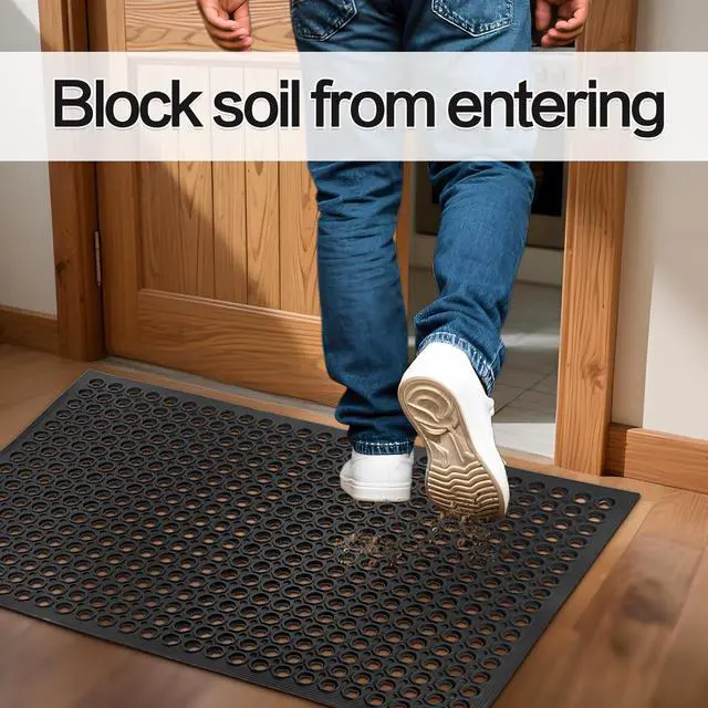 Alt view image 4 of 7 - Anti Fatigue Rubber Floor Mats, 24 x 36 Inch Non-Slip Restaurant Mat Door Mat Drainage Mat for Indoor Outdoor Wet Area, Pool Entry, Garden - Black